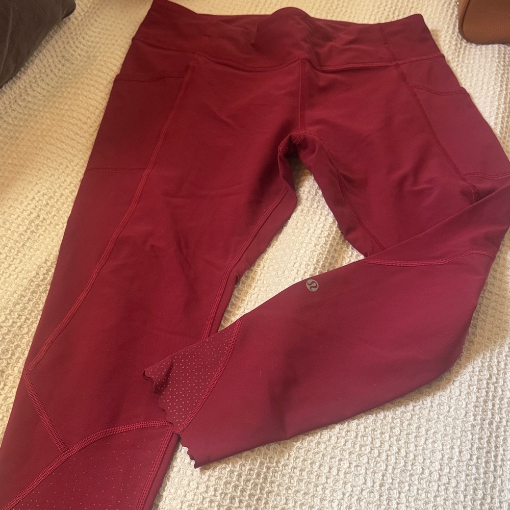 Lululemon Burgundy Athletic Leggings with Side Pockets